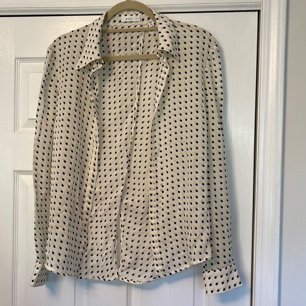 A.L.C. Cream Polka Dot Long Sleeve Button-Up Blouse